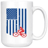 Cycling Cyclist Mug American Flag Mountain Bike 15oz White Coffee Mugs