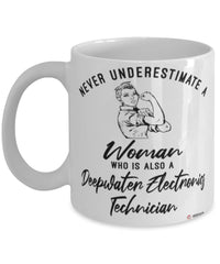 Deepwater Electronics Technician Mug Never Underestimate A Woman Who Is Also A Deepwater Electronics Tech Coffee Cup White