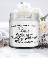 Facilities FMCS Technician Candle Never Underestimate A Woman Who Is Also A Facilities FMCS Tech 9oz Vanilla Scented Candles Soy Wax