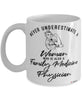 Family Medicine Physician Mug Never Underestimate A Woman Who Is Also A Family Medicine Physician Coffee Cup White