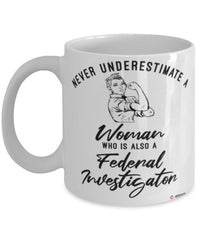 Federal Investigator Mug Never Underestimate A Woman Who Is Also A Federal Investigator Coffee Cup White