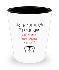 Funny Couples Relationship Shot Glass In Case No One Told You Today Good Morning Nice Butt