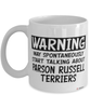 Funny Parson Russell Terrier Mug Warning May Spontaneously Start Talking About Parson Russell Terriers Coffee Cup White