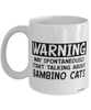 Funny Bambino Cat Mug Warning May Spontaneously Start Talking About Bambino Cats Coffee Cup White