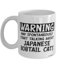 Funny Japanese Bobtail Cat Mug Warning May Spontaneously Start Talking About Japanese Bobtail Cats Coffee Cup White