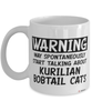 Funny Kurilian Bobtail Cat Mug Warning May Spontaneously Start Talking About Kurilian Bobtail Cats Coffee Cup White