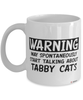 Funny Tabby Cat Mug Warning May Spontaneously Start Talking About Tabby Cats Coffee Cup White