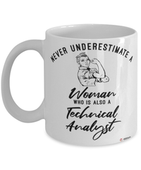 Technical Analyst Mug Never Underestimate A Woman Who Is Also A Technical Analyst Coffee Cup White