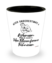 Video Teleconference Technician Shotglass Never Underestimate A Woman Who Is Also A Video Teleconference Tech Shot Glass