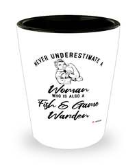 Fish Game Warden Shotglass Never Underestimate A Woman Who Is Also A Fish Game Warden Shot Glass