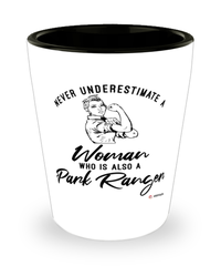 Park Ranger Shotglass Never Underestimate A Woman Who Is Also A Park Ranger Shot Glass