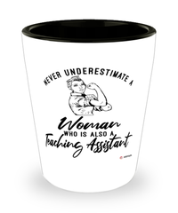 Teaching Assistant Shotglass Never Underestimate A Woman Who Is Also A Teaching Assistant Shot Glass