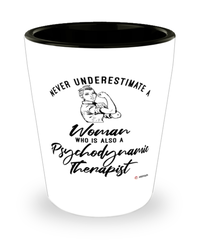 Psychodynamic Therapist Shotglass Never Underestimate A Woman Who Is Also A Psychodynamic Therapist Shot Glass