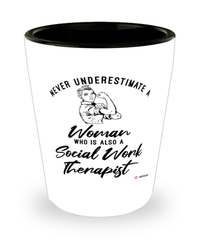 Social Work Therapist Shotglass Never Underestimate A Woman Who Is Also A Social Work Therapist Shot Glass