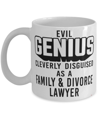 Funny Family Divorce Lawyer Mug Evil Genius Cleverly Disguised As A Family and Divorce Lawyer Coffee Cup 11oz 15oz White