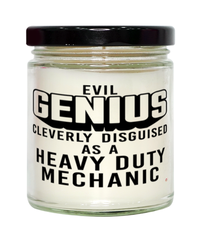 Funny Heavy Duty Mechanic Candle Evil Genius Cleverly Disguised As A Heavy Duty Mechanic 9oz Vanilla Scented Candles Soy Wax