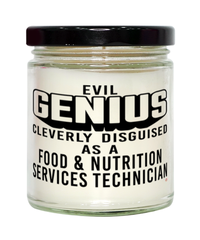 Funny Food Nutrition Services Technician Candle Evil Genius Cleverly Disguised As A Food and Nutrition Services Technician 9oz Vanilla Scented Candles Soy Wax