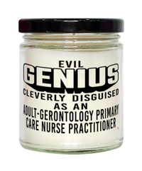 Funny Adult-Gerontology Primary Care Nurse Practitioner Candle Evil Genius Cleverly Disguised As An Adult-Gerontology Primary Care Nurse Practitioner 9oz Vanilla Scented Candles Soy Wax