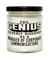 Funny Manager Of Corporate Communications Candle Evil Genius Cleverly Disguised As A Manager Of Corporate Communications 9oz Vanilla Scented Candles Soy Wax