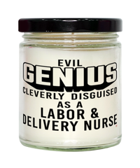Funny Labor Delivery Nurse Candle Evil Genius Cleverly Disguised As A Labor and Delivery Nurse 9oz Vanilla Scented Candles Soy Wax