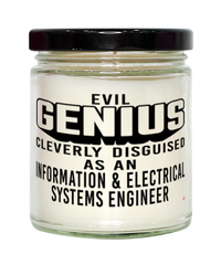 Funny Information Electrical Systems Engineer Candle Evil Genius Cleverly Disguised As An Information and Electrical Systems Engineer 9oz Vanilla Scented Candles Soy Wax