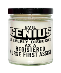 Funny Registered Nurse First Assist Candle Evil Genius Cleverly Disguised As A Registered Nurse First Assist 9oz Vanilla Scented Candles Soy Wax