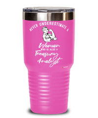 Treasury Analyst Tumbler Never Underestimate A Woman Who Is Also A Treasury Analyst 30oz Stainless Steel Pink