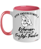 English Teacher Mug Never Underestimate A Woman Who Is Also An English Teacher Coffee Cup Two Tone Pink 11oz