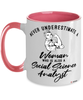 Social Science Analyst Mug Never Underestimate A Woman Who Is Also A Social Science Analyst Coffee Cup Two Tone Pink 11oz