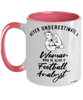 Football Analyst Mug Never Underestimate A Woman Who Is Also A Football Analyst Coffee Cup Two Tone Pink 11oz