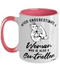 Controller Mug Never Underestimate A Woman Who Is Also A Controller Coffee Cup Two Tone Pink 11oz