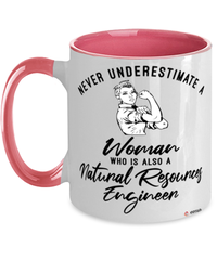 Natural Resources Engineer Mug Never Underestimate A Woman Who Is Also A Natural Resources Engineer Coffee Cup Two Tone Pink 11oz