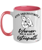 Osteopath Mug Never Underestimate A Woman Who Is Also An Osteopath Coffee Cup Two Tone Pink 11oz