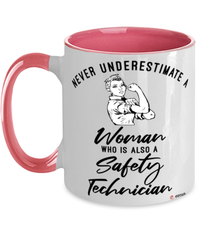 Safety Technician Mug Never Underestimate A Woman Who Is Also A Safety Tech Coffee Cup Two Tone Pink 11oz