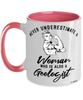 Geologist Mug Never Underestimate A Woman Who Is Also A Geologist Coffee Cup Two Tone Pink 11oz