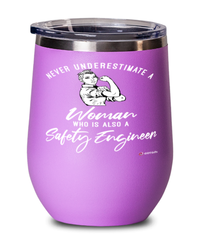 Safety Engineer Wine Glass Never Underestimate A Woman Who Is Also A Safety Engineer 12oz Stainless Steel Pink