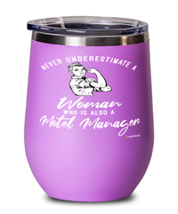 Motel Manager Wine Glass Never Underestimate A Woman Who Is Also A Motel Manager 12oz Stainless Steel Pink