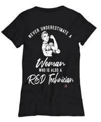 R and D Technician T-shirt Never Underestimate A Woman Who Is Also A R and D Tech Womens T-Shirt Black