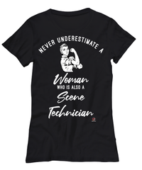 Scene Technician T-shirt Never Underestimate A Woman Who Is Also A Scene Tech Womens T-Shirt Black