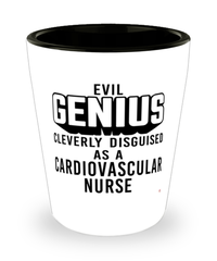 Funny Cardiovascular Nurse Shot Glass Evil Genius Cleverly Disguised As A Cardiovascular Nurse