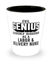 Funny Labor Delivery Nurse Shot Glass Evil Genius Cleverly Disguised As A Labor and Delivery Nurse