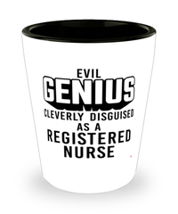 Funny RN Shot Glass Evil Genius Cleverly Disguised As A Registered Nurse