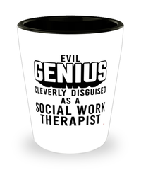 Funny Social Work Therapist Shot Glass Evil Genius Cleverly Disguised As A Social Work Therapist