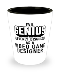 Funny Video Game Designer Shot Glass Evil Genius Cleverly Disguised As A Video Game Designer