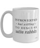Funny Rabbit Mug Introverted But Willing To Discuss Satin Rabbits Coffee Cup 15oz White