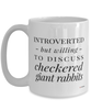 Funny Rabbit Mug Introverted But Willing To Discuss Checkered Giant Rabbits Coffee Cup 15oz White