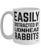 Funny Lionhead Rabbit Mug Easily Distracted By Lionhead Rabbits Coffee Cup 15oz White