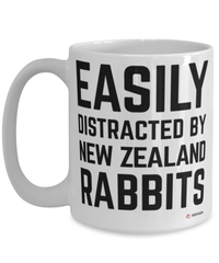 Funny New Zealand Rabbit Mug Easily Distracted By New Zealand Rabbits Coffee Cup 15oz White