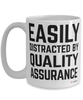 Funny QA Analyst Mug Easily Distracted By Quality Assurance Coffee Cup 15oz White