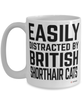 Funny British Shorthair Cat Mug Easily Distracted By British Shorthair Cats Coffee Cup 15oz White